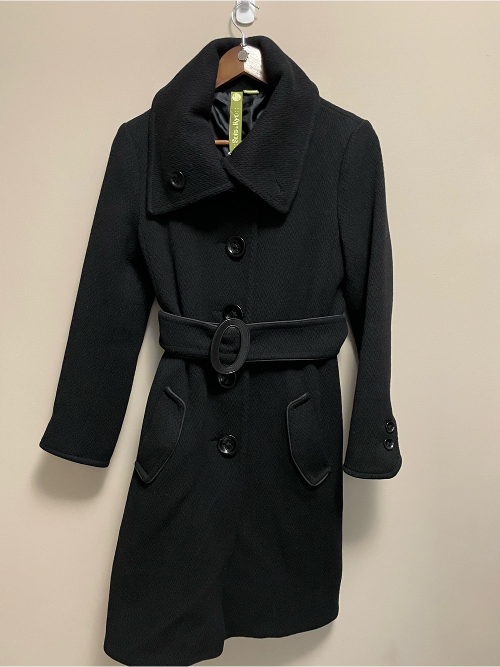 Soia & Kyo Black Belted Wool Coat Women’s Large